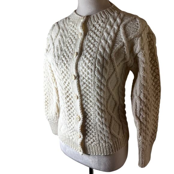 Vintage Hutzler’s Made in Ireland Aran Wool Cardigan | Small | Cream CableKnit - Picture 1 of 10